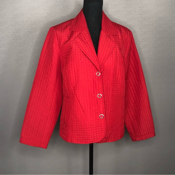 Red Quilted Jacket by Requirements. SZ PL - Picture 1 of 8